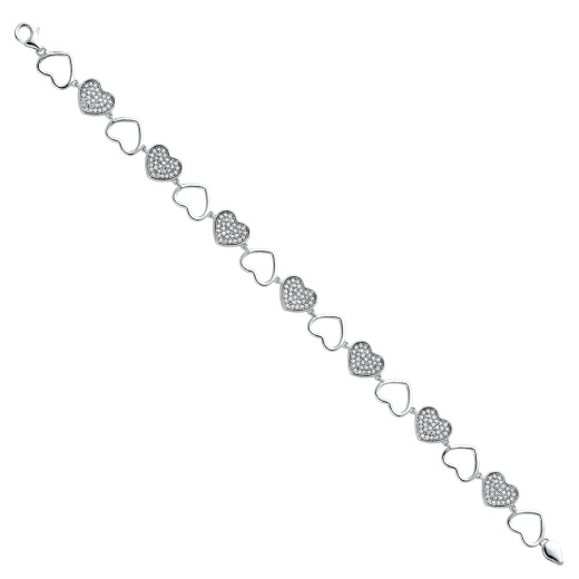 14K Solid Gold Cz Hearts Bracelet - 7.5'