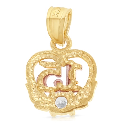 14K Gold 15 Years Birthday Quinceanera Heart Cz Charm Pendant