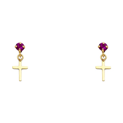 14K Gold Cz Cross Dangle Drop Stud Earrings - Ioka
