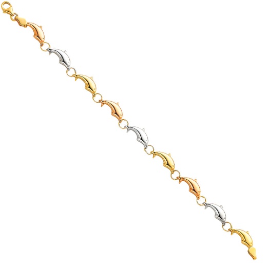 14K Gold Light Stampato Dolphin Bracelet - 7.25"