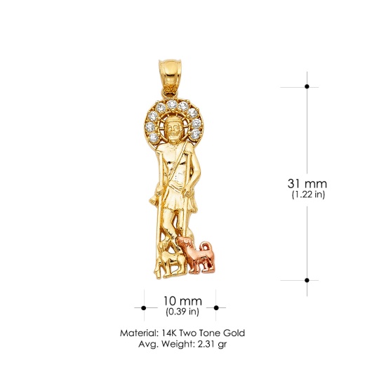 14K Gold Cz Religious St. Lazaro Charm Pendant