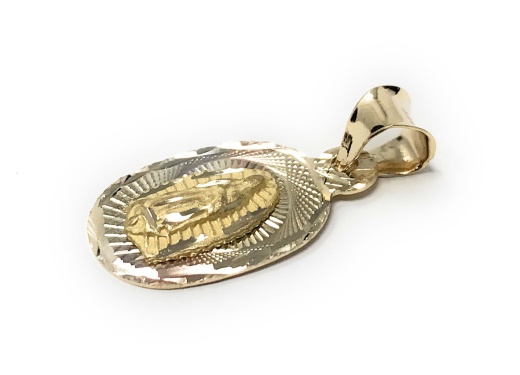 Ioka 14K Gold Diamond Cut Guadalupe Stamp Religious Pendant