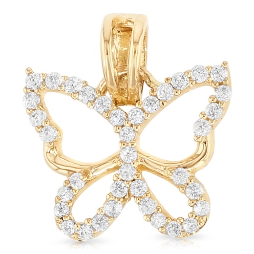 14K Gold Cz Hollow Butterfly Charm Pendant - Ioka