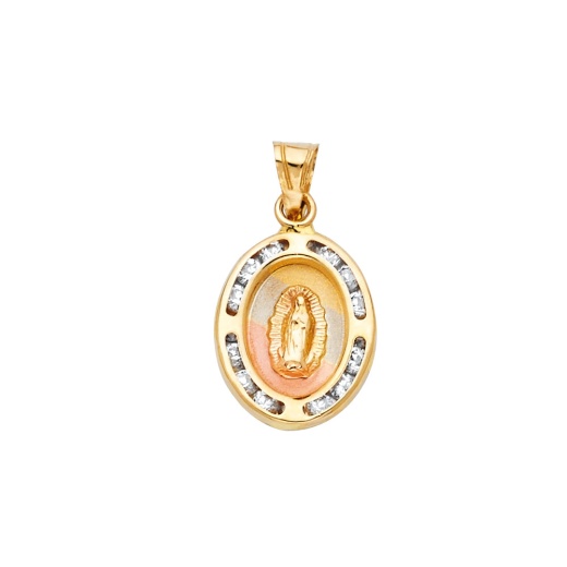 14K Gold Guadalupe Cz Religious Pendant