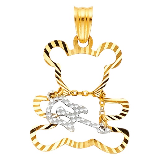 14K Gold Teddy Bear Playing Guitar Charm Pendant