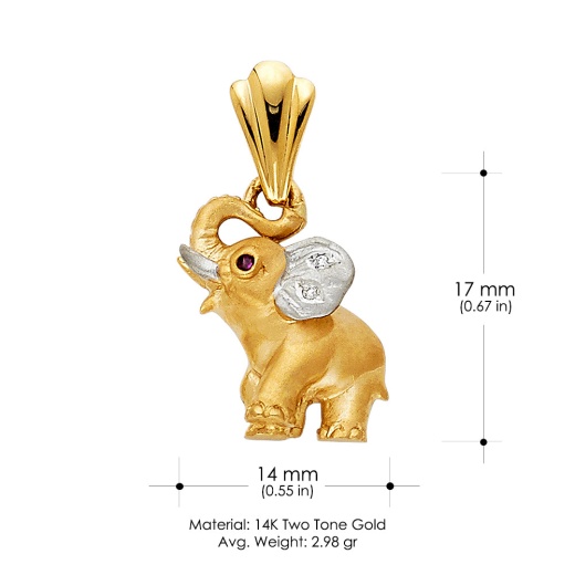 14K Gold Cz Elephant Charm Pendant