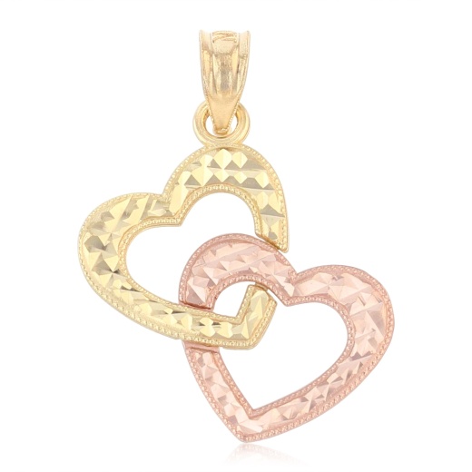14K Gold Double Hanging Heart Charm Pendant - Ioka