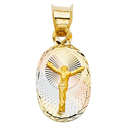 14K Gold Diamond Cut Jesus Stamp Religious Pendant