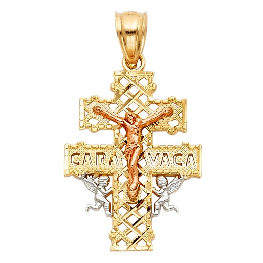 14K Gold Jesus Crucifix Cross of Caravaca Religious Pendant - Ioka