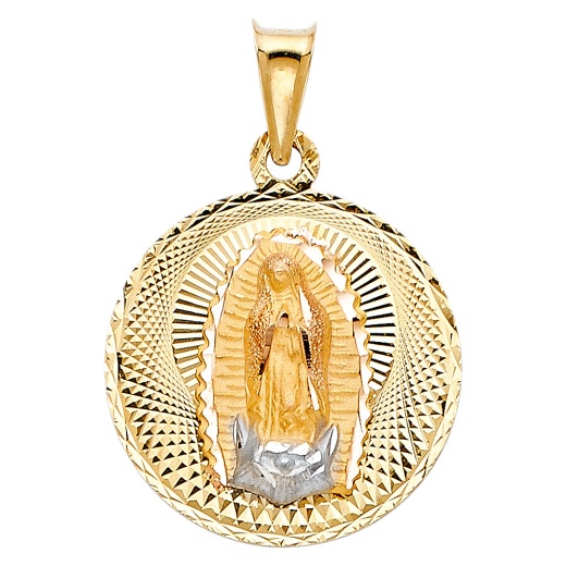14K Gold Diamond Cut Guadalupe Stamp Religious Pendant