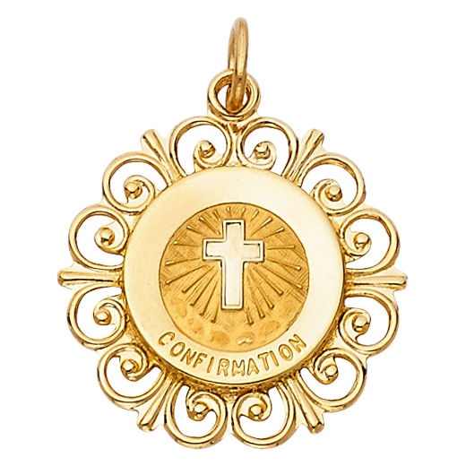 14K Gold Religious Confirmation Charm Pendant - Ioka