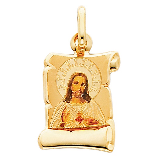 14K Gold Jesus Heart Enamel Religious Pendant