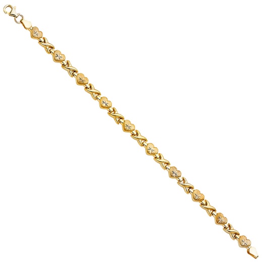 Ioka 14K Solid Gold Stampato Hearts Hugs And Kisses Bracelet - 7.25"