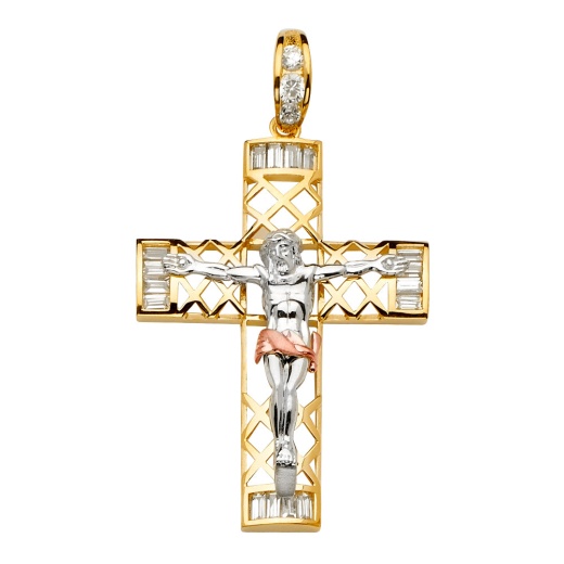 14K Gold Cz Crucifix Cross Religious Pendant - Ioka Jewelry