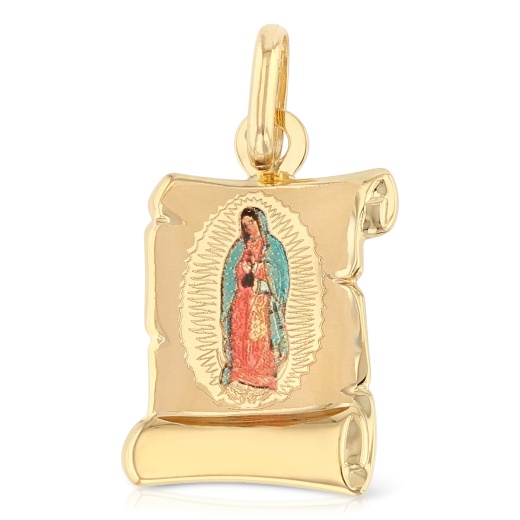 14K Gold Guadalupe Enamel Religious Pendant - Ioka
