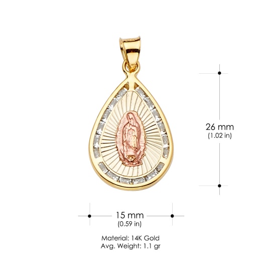 14K Gold Cz Guadalupe Medal Religious Pendant