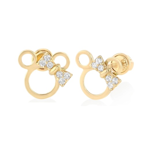 Ioka 14K Gold Cz Cute Cat Kitten Stud Earrings