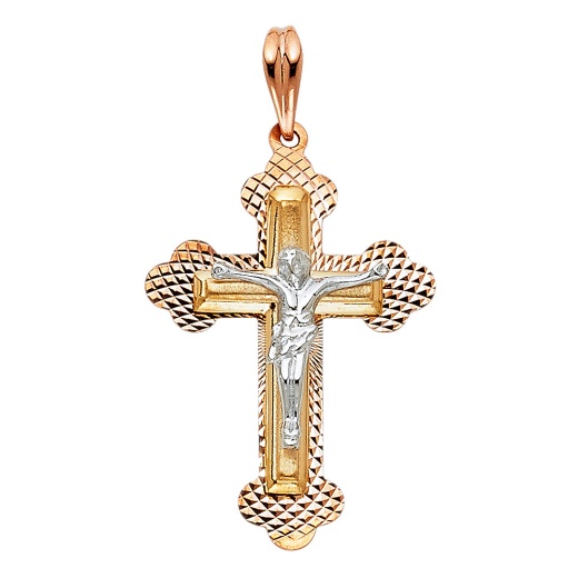 14K Gold Religious Crucifix Charm Pendant - Ioka