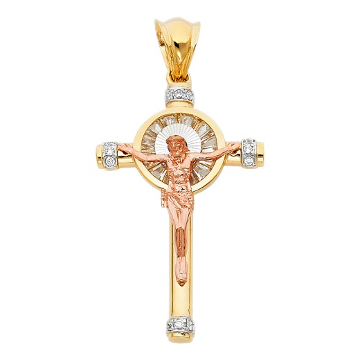 14K Gold Cz Religious Crucifix Charm Pendant