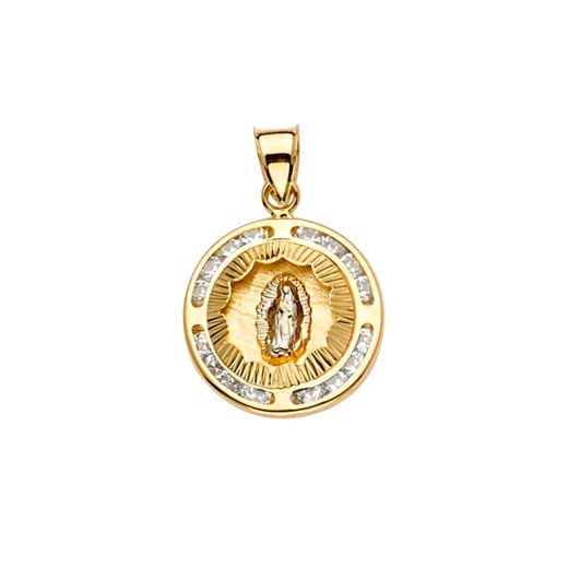 14K Gold Cz Guadalupe Medal Religious Pendant