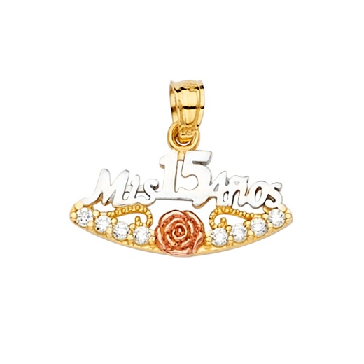 14K Gold Miss 15 Anos Quinceanera Cz Charm Pendant