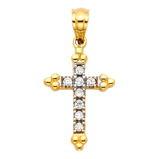 14K Gold Cz Religious Cross Charm Pendant - Ioka
