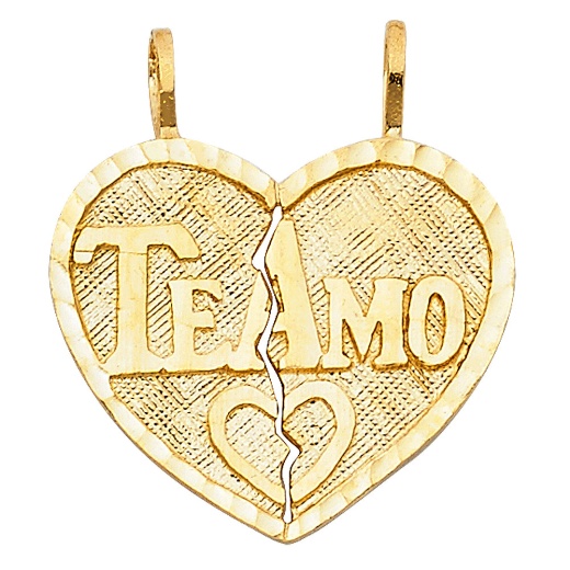 14K Gold Te Amo Heart 2 Piece Charm Pendant