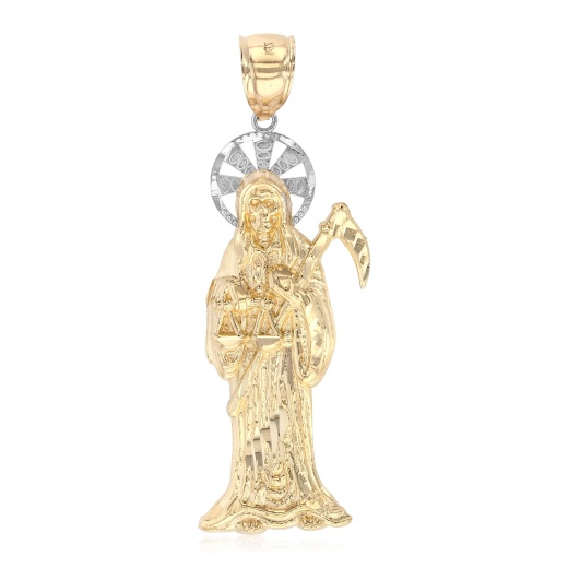 14K Gold Religious Santa Muerte Charm Pendant