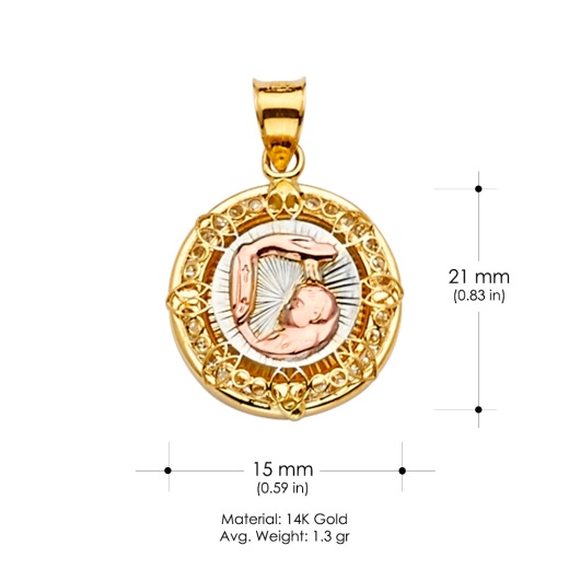 14K Gold Cz Baptism Medal Religious Pendant - Ioka Jewelry