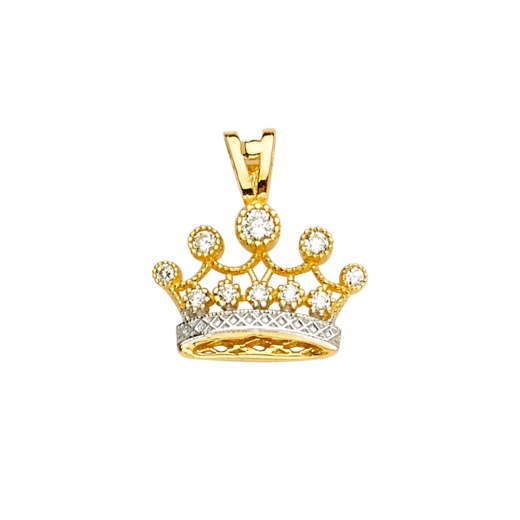 14K Gold Crown Cz Charm Pendant - Ioka Jewelry