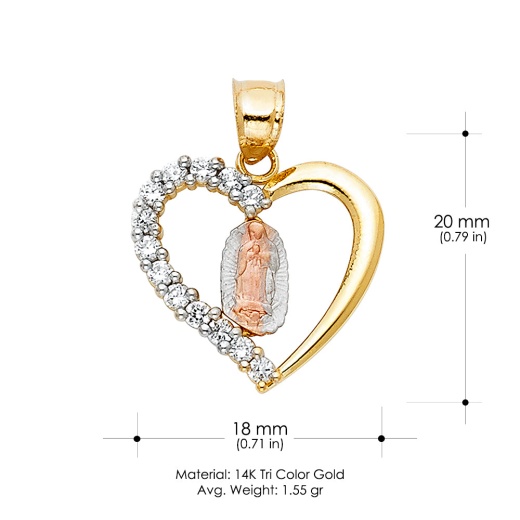 14K Gold Religious Guadalupe CZ Charm Pendant