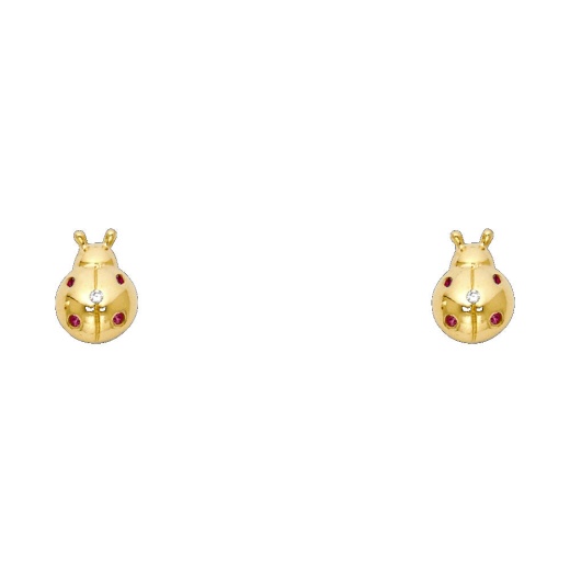 14K Gold Cz Lady Bug Insect Stud Earrings - Ioka