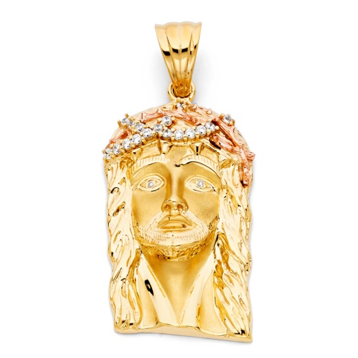 14K Gold Religious Jesus Head Cz Charm Pendant