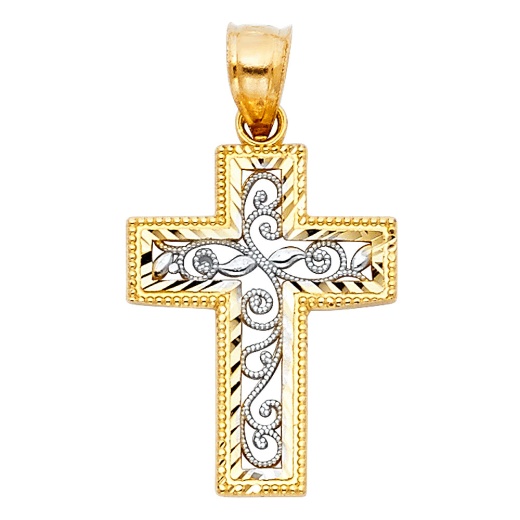 14K Gold Cross Religious Charm Pendant - Ioka