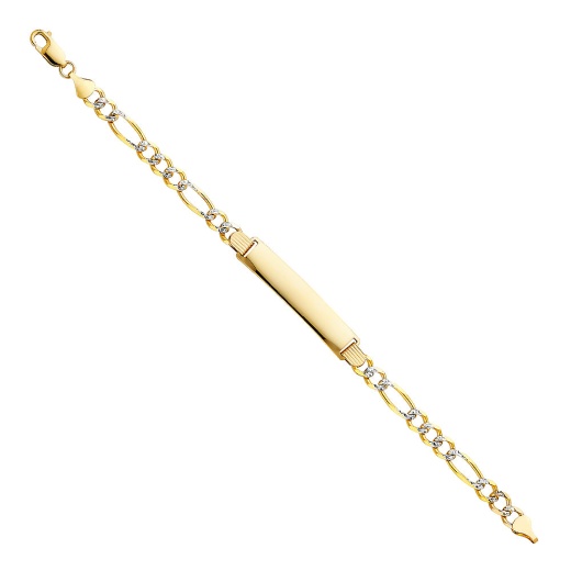 14K Solid Gold Figaro 3+1 Wp Id Bracelet - 8'