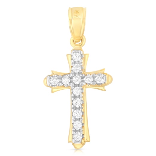 14K Gold Cz Religious Cross Charm Pendant - Ioka