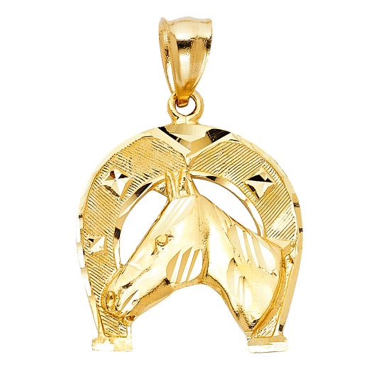 14K Gold Lucky Horseshoe Charm Pendant