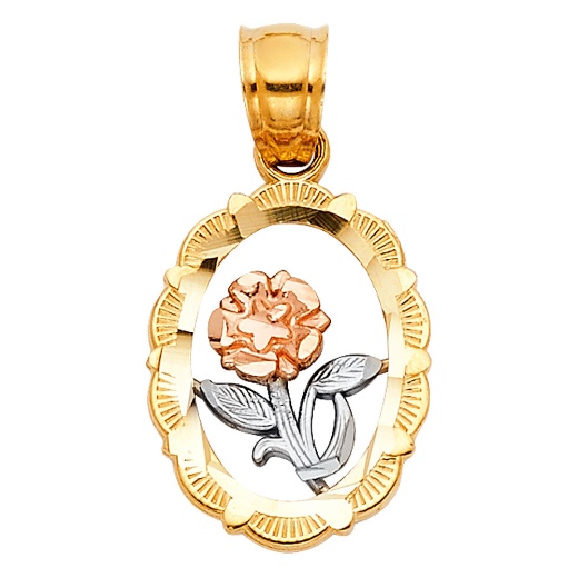 14K Gold Flower Round Charm Pendant - Ioka