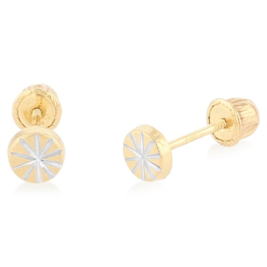 14K Gold Diamond Cut Circle Stud Earrings - Ioka