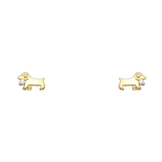 14K Gold Cz Cute Dog Puppy Animal Stud Earrings - Ioka