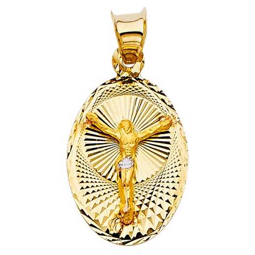 14K Two Tone Diamond Cut Jesus Crucifix Stamp Religious Pendant by Ioka