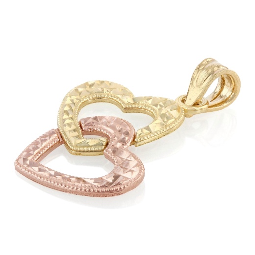 14K Gold Double Hanging Heart Charm Pendant - Ioka