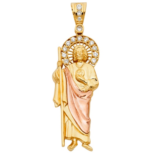 14K Gold St. Jude Religious Cz Pendant - Ioka Jewelry