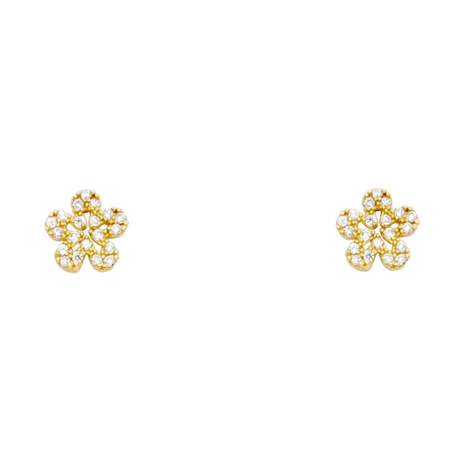 14K Gold Cz Flower Stud Earrings - Ioka Jewelry