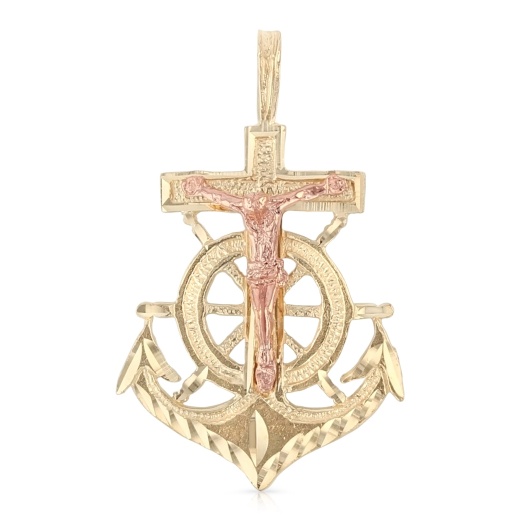 14K Gold Religious Crucifix Anchor Charm Pendant
