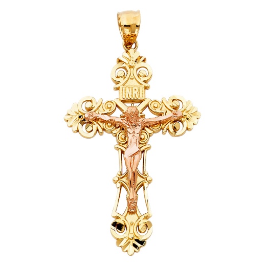 14K Gold Ioka Religious Crucifix Charm Pendant