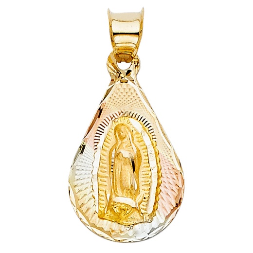 14K Gold Diamond Cut Guadalupe Stamp Religious Pendant - Ioka