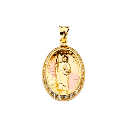 14K Gold St. Jude Religious Cz Charm Pendant