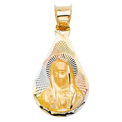 14K Gold Religious Guadalupe Stamp Charm Pendant