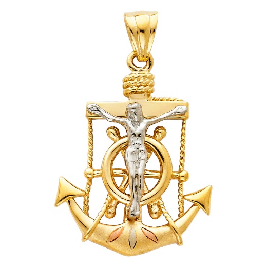 14K Gold Religious Crucifix Anchor Charm Pendant